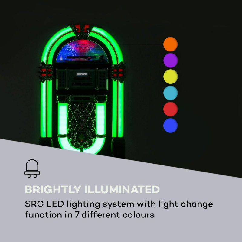 La jukebox Graceland Dab tiene luces LED de 7 colores